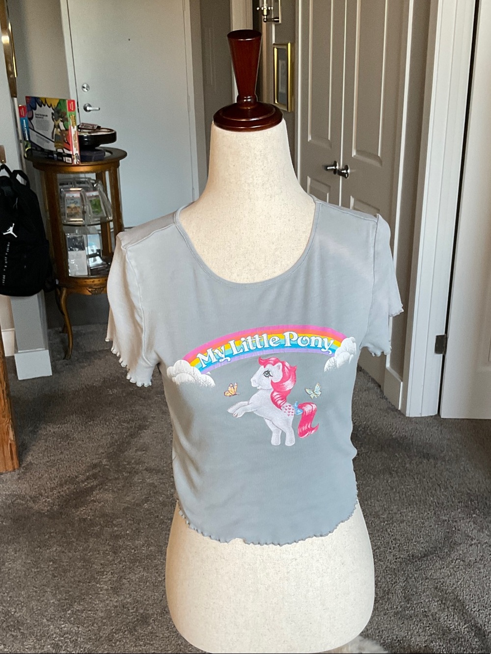 My Little Pony Gray Crop Tee with Pink Pony Rainbow Graphic